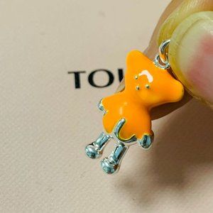 TOUS Charm Silver Teddy Bear Pendant with Orange color enamel for Necklace